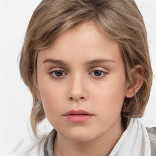 Neutral white child female with medium  brown hair and brown eyes