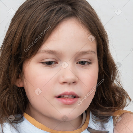 Neutral white child female with medium  brown hair and brown eyes