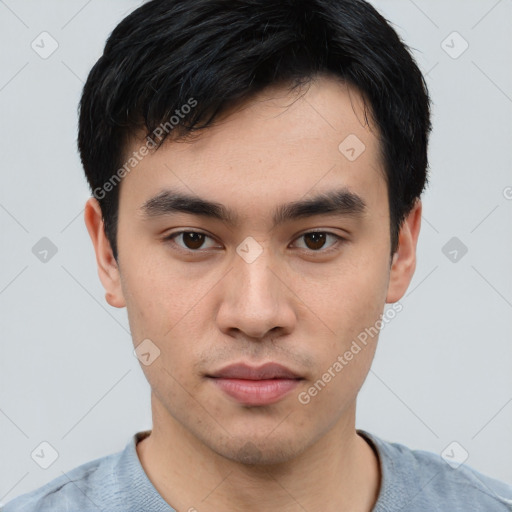 Neutral asian young-adult male with short  black hair and brown eyes