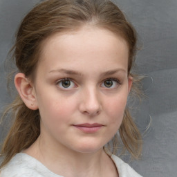 Neutral white child female with medium  brown hair and blue eyes