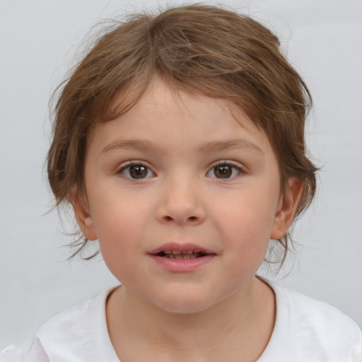 Neutral white child female with medium  brown hair and brown eyes