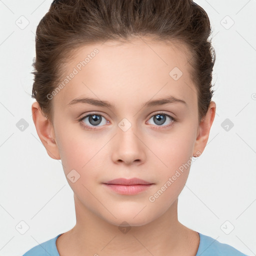 Neutral white child female with short  brown hair and brown eyes