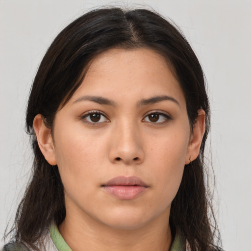 Neutral asian young-adult female with medium  brown hair and brown eyes