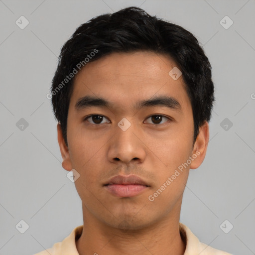 Neutral asian young-adult male with short  black hair and brown eyes