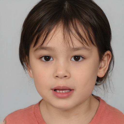 Neutral white child female with medium  brown hair and brown eyes