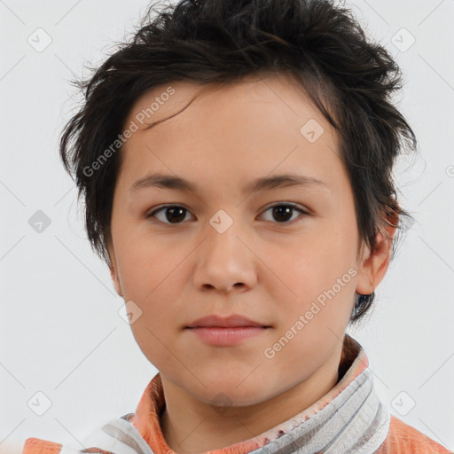 Neutral white child female with medium  brown hair and brown eyes