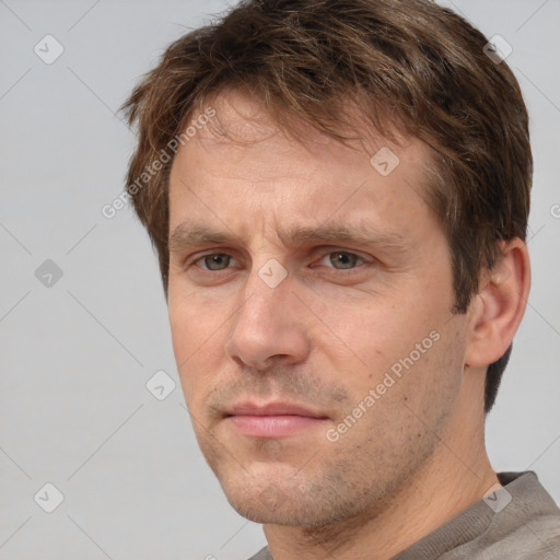 Neutral white adult male with short  brown hair and brown eyes