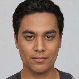 Neutral asian young-adult male with short  black hair and brown eyes