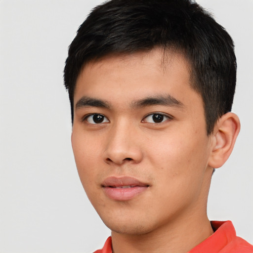 Neutral asian young-adult male with short  black hair and brown eyes