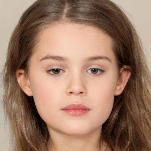 Neutral white child female with long  brown hair and brown eyes