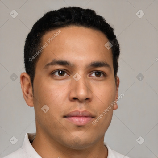 Neutral latino young-adult male with short  brown hair and brown eyes