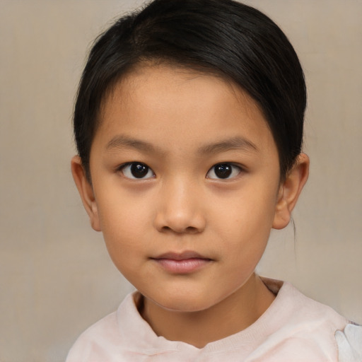 Neutral asian child female with short  brown hair and brown eyes