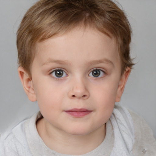 Neutral white child female with short  brown hair and blue eyes