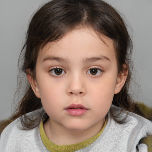 Neutral white child female with medium  brown hair and brown eyes