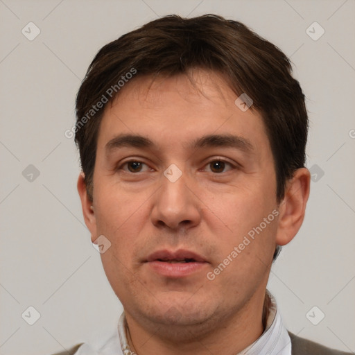 Neutral white adult male with short  brown hair and brown eyes