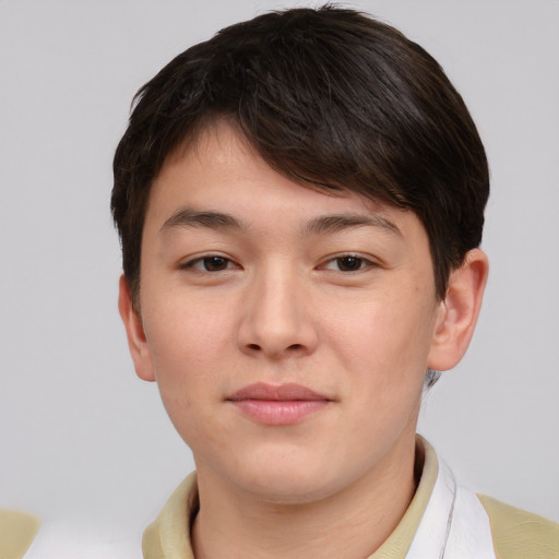 Neutral asian young-adult male with short  brown hair and brown eyes