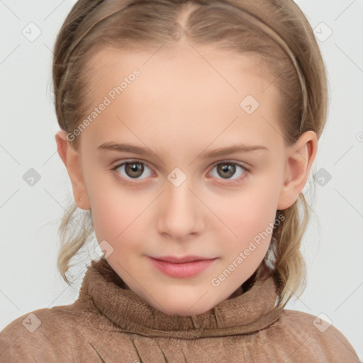 Neutral white child female with medium  brown hair and grey eyes