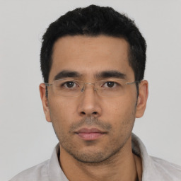 Neutral asian young-adult male with short  black hair and brown eyes