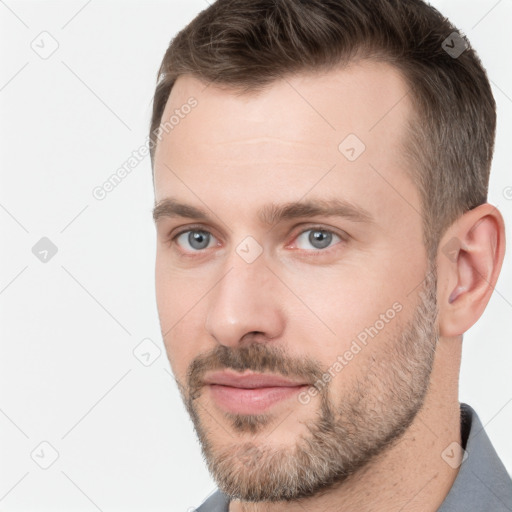 Neutral white adult male with short  brown hair and brown eyes