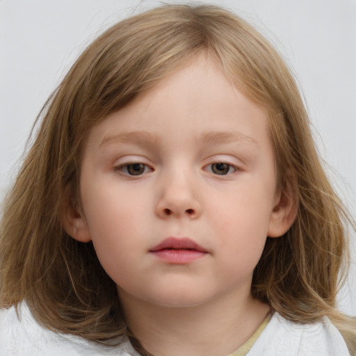 Neutral white child female with medium  brown hair and brown eyes