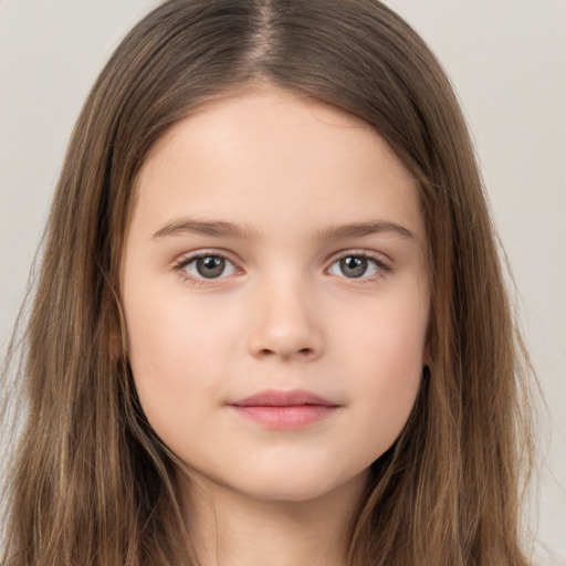 Neutral white child female with long  brown hair and brown eyes