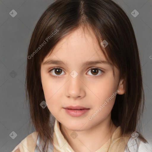 Neutral white child female with medium  brown hair and brown eyes