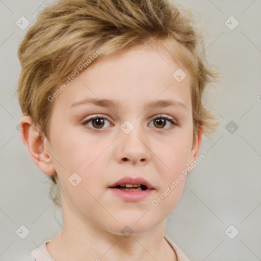 Neutral white child female with short  brown hair and brown eyes