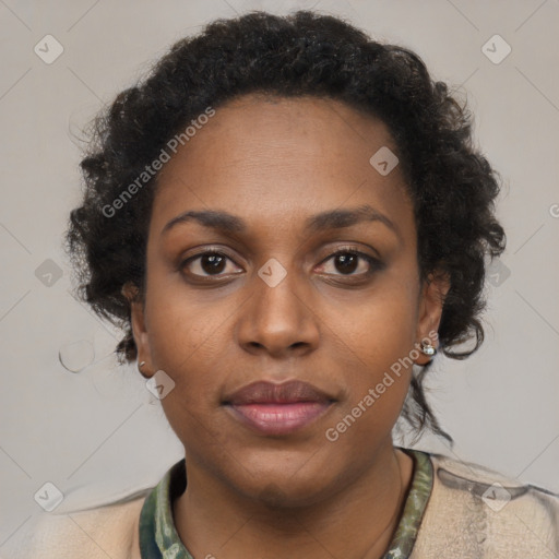 Neutral black young-adult female with short  brown hair and brown eyes