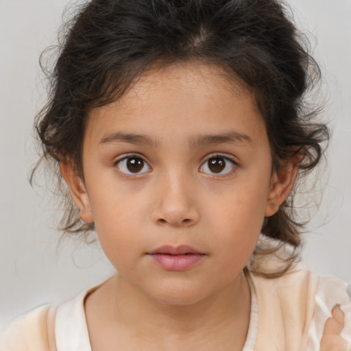 Neutral white child female with medium  brown hair and brown eyes