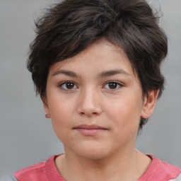 Neutral white young-adult female with short  brown hair and brown eyes