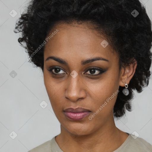 Neutral black young-adult female with short  brown hair and brown eyes