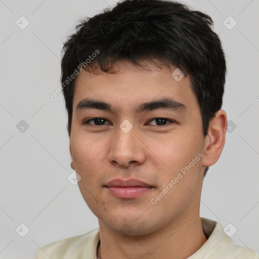 Neutral asian young-adult male with short  brown hair and brown eyes