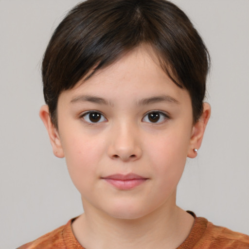 Neutral white child female with short  brown hair and brown eyes