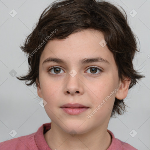 Neutral white child female with medium  brown hair and brown eyes