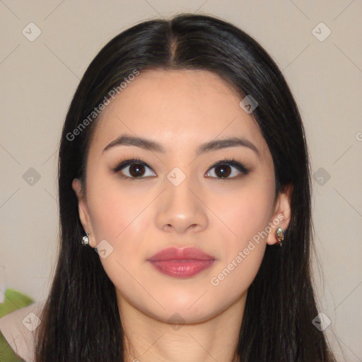 Neutral asian young-adult female with long  black hair and brown eyes