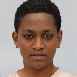 Neutral black young-adult female with short  brown hair and brown eyes