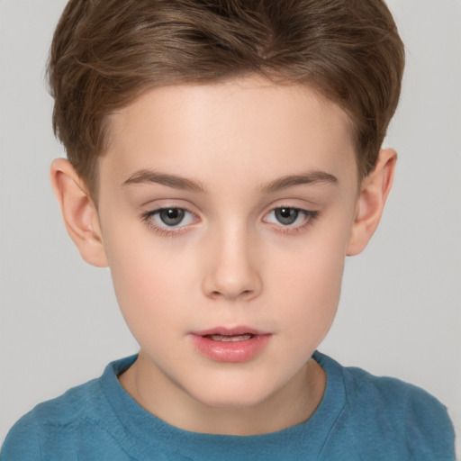 Neutral white child female with short  brown hair and brown eyes