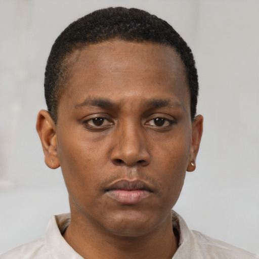 Neutral black young-adult male with short  brown hair and brown eyes