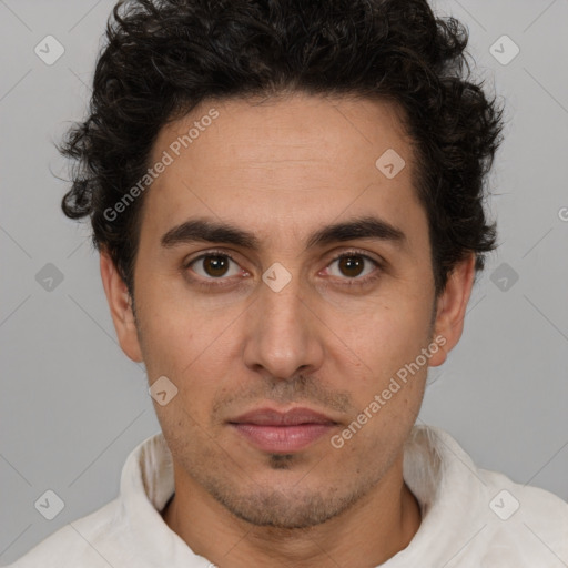 Neutral white adult male with short  brown hair and brown eyes