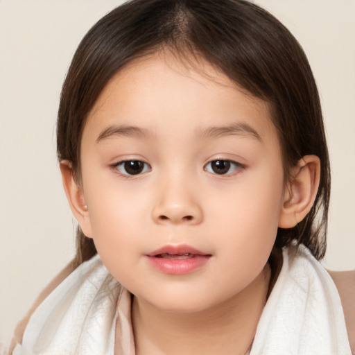 Neutral white child female with medium  brown hair and brown eyes