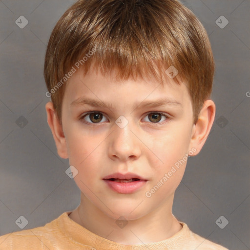 Neutral white child male with short  brown hair and brown eyes