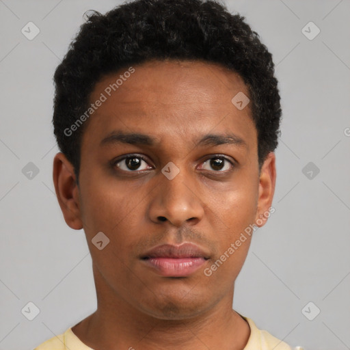 Neutral black young-adult male with short  brown hair and brown eyes