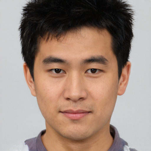 Neutral asian young-adult male with short  brown hair and brown eyes