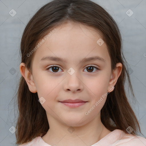 Neutral white child female with medium  brown hair and brown eyes