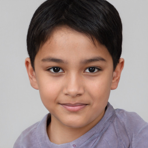 Joyful asian child female with short  brown hair and brown eyes