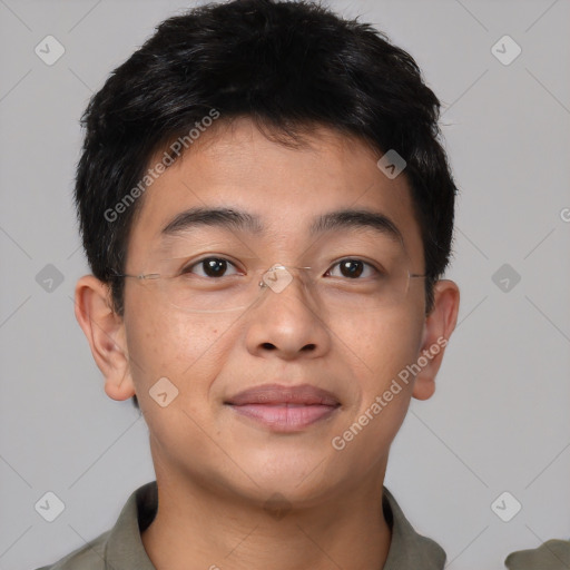 Neutral asian young-adult male with short  brown hair and brown eyes