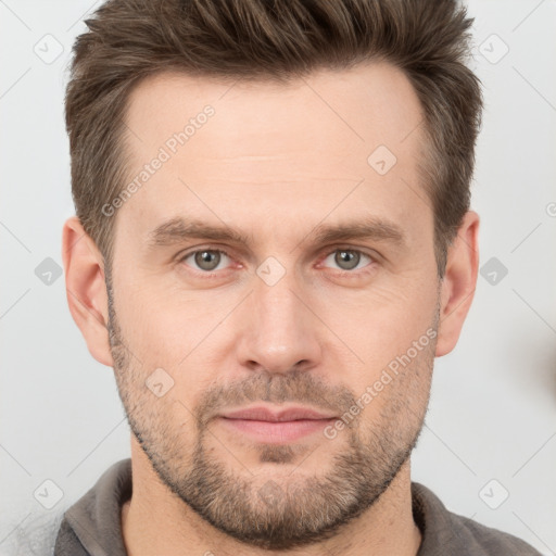 Neutral white adult male with short  brown hair and brown eyes