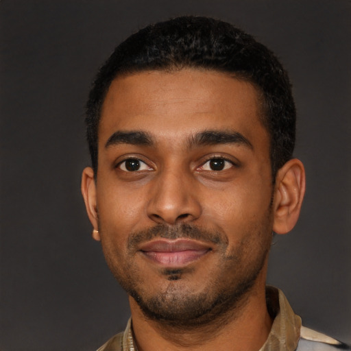 Neutral latino young-adult male with short  brown hair and brown eyes