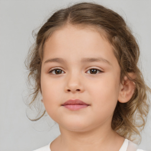 Neutral white child female with medium  brown hair and brown eyes