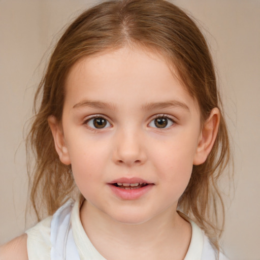 Neutral white child female with medium  brown hair and brown eyes